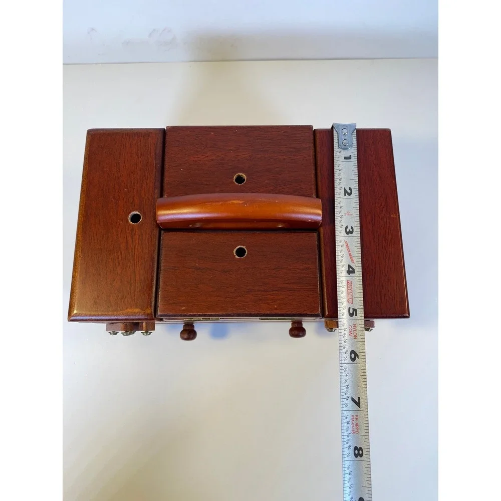 Singer Wooden Accordion Sewing Basket Cantilever Box Cherry Finish Vintage Style
